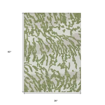 3' X 5' Green Gray And Ivory Animal Print Washable Indoor Outdoor Area Rug