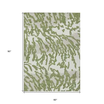 5' X 8' Green Gray And Ivory Animal Print Washable Indoor Outdoor Area Rug