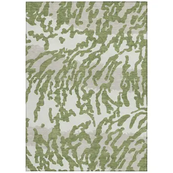 8' X 10' Green Gray And Ivory Animal Print Washable Indoor Outdoor Area Rug