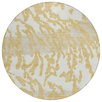 8' Gold Gray And Ivory Round Animal Print Washable Indoor Outdoor Area Rug