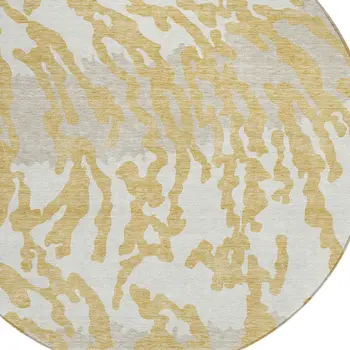 8' Gold Gray And Ivory Round Animal Print Washable Indoor Outdoor Area Rug