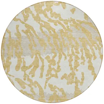 8' Gold Gray And Ivory Round Animal Print Washable Indoor Outdoor Area Rug