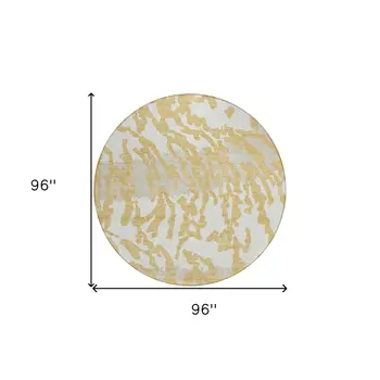 8' Gold Gray And Ivory Round Animal Print Washable Indoor Outdoor Area Rug