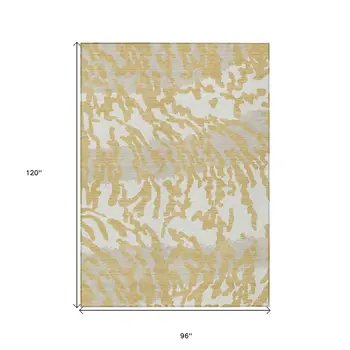 8' X 10' Gold Gray And Ivory Animal Print Washable Indoor Outdoor Area Rug