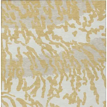9' X 12' Gold Gray And Ivory Animal Print Washable Indoor Outdoor Area Rug