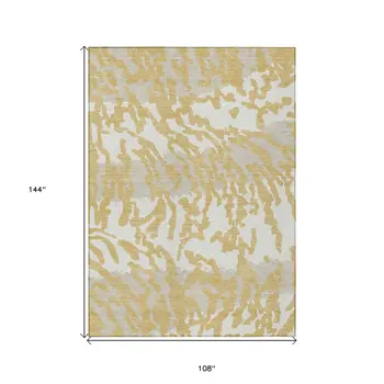 9' X 12' Gold Gray And Ivory Animal Print Washable Indoor Outdoor Area Rug