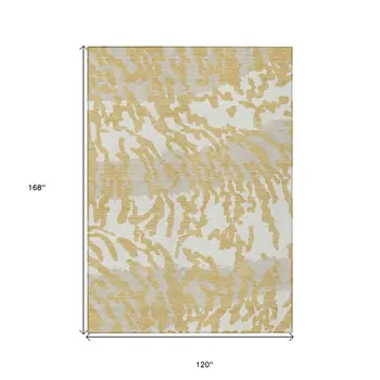 10' X 14' Gold Gray And Ivory Animal Print Washable Indoor Outdoor Area Rug