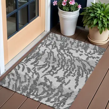 3' X 5' Gray And Ivory Animal Print Washable Indoor Outdoor Area Rug