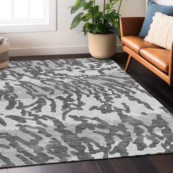 3' X 5' Gray And Ivory Animal Print Washable Indoor Outdoor Area Rug