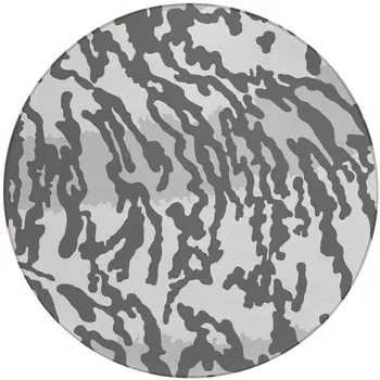 8' Gray And Ivory Round Animal Print Washable Indoor Outdoor Area Rug