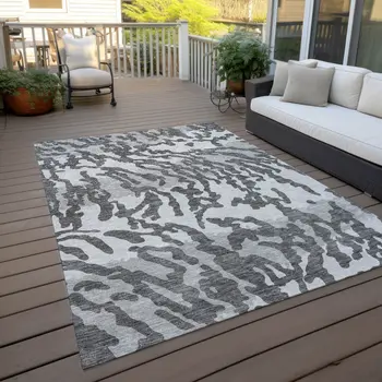 10' X 14' Gray And Ivory Animal Print Washable Indoor Outdoor Area Rug