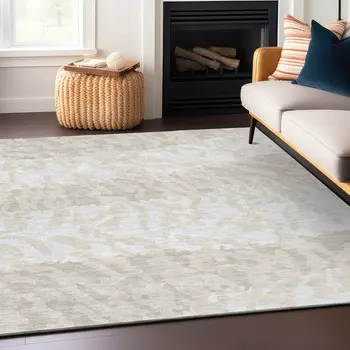3' X 5' Ivory And Beige Animal Print Washable Indoor Outdoor Area Rug