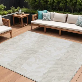 8' X 10' Ivory And Beige Animal Print Washable Indoor Outdoor Area Rug