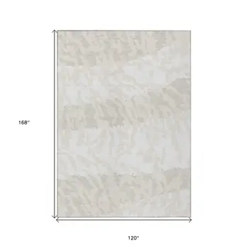 10' X 14' Ivory And Beige Animal Print Washable Indoor Outdoor Area Rug