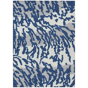 3' X 5' Navy Blue Gray And Ivory Animal Print Washable Indoor Outdoor Area Rug