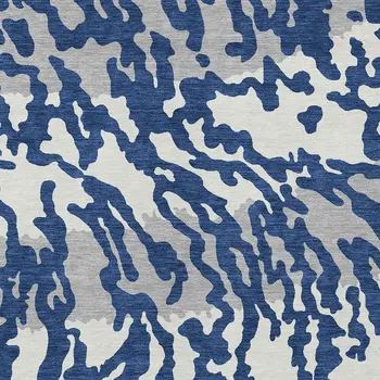 3' X 5' Navy Blue Gray And Ivory Animal Print Washable Indoor Outdoor Area Rug