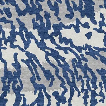 8' X 10' Navy Blue Gray And Ivory Animal Print Washable Indoor Outdoor Area Rug
