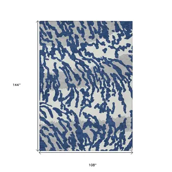 9' X 12' Navy Blue Gray And Ivory Animal Print Washable Indoor Outdoor Area Rug