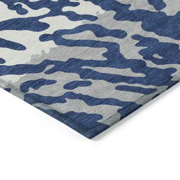 10' X 14' Navy Blue Gray And Ivory Animal Print Washable Indoor Outdoor Area Rug