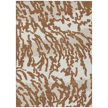 3' X 5' Brown Beige And Ivory Animal Print Washable Indoor Outdoor Area Rug