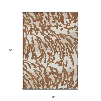 8' X 10' Brown Beige And Ivory Animal Print Washable Indoor Outdoor Area Rug