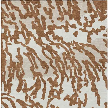10' X 14' Brown Beige And Ivory Animal Print Washable Indoor Outdoor Area Rug