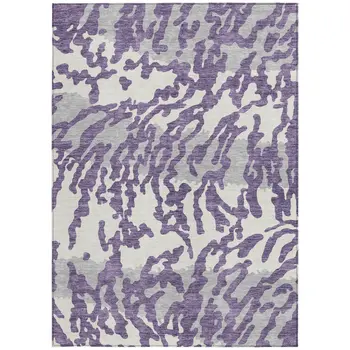 3' X 5' Purple Gray And Ivory Animal Print Washable Indoor Outdoor Area Rug