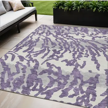 5' X 8' Purple Gray And Ivory Animal Print Washable Indoor Outdoor Area Rug