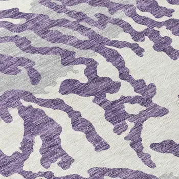 8' Purple Gray And Ivory Round Animal Print Washable Indoor Outdoor Area Rug