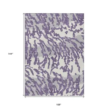 9' X 12' Purple Gray And Ivory Animal Print Washable Indoor Outdoor Area Rug