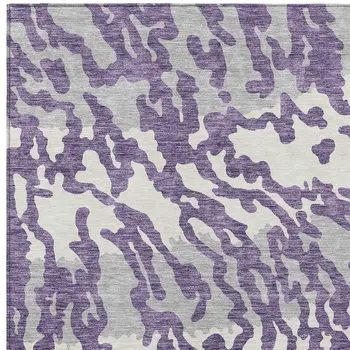 9' X 12' Purple Gray And Ivory Animal Print Washable Indoor Outdoor Area Rug