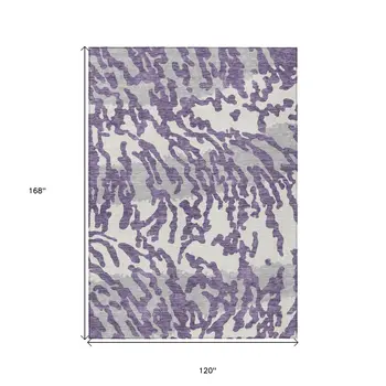 10' X 14' Purple Gray And Ivory Animal Print Washable Indoor Outdoor Area Rug