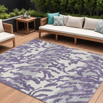 10' X 14' Purple Gray And Ivory Animal Print Washable Indoor Outdoor Area Rug