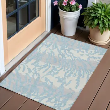 3' X 5' Sky Blue Gray And Ivory Animal Print Washable Indoor Outdoor Area Rug