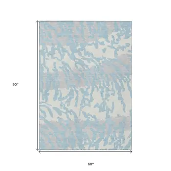 5' X 8' Sky Blue Gray And Ivory Animal Print Washable Indoor Outdoor Area Rug