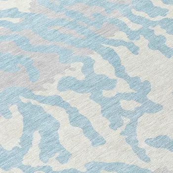 8' Sky Blue Gray And Ivory Round Animal Print Washable Indoor Outdoor Area Rug