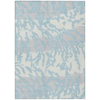 8' X 10' Sky Blue Gray And Ivory Animal Print Washable Indoor Outdoor Area Rug