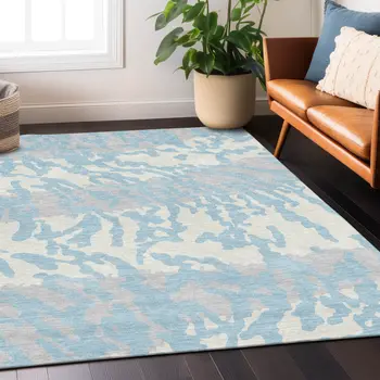 8' X 10' Sky Blue Gray And Ivory Animal Print Washable Indoor Outdoor Area Rug
