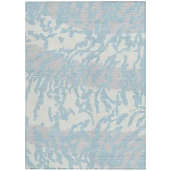 10' X 14' Sky Blue Gray And Ivory Animal Print Washable Indoor Outdoor Area Rug