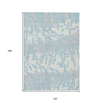 10' X 14' Sky Blue Gray And Ivory Animal Print Washable Indoor Outdoor Area Rug