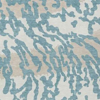 5' X 8' Teal Blue Beige And Ivory Animal Print Washable Indoor Outdoor Area Rug