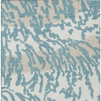 8' X 10' Teal Blue Beige And Ivory Animal Print Washable Indoor Outdoor Area Rug