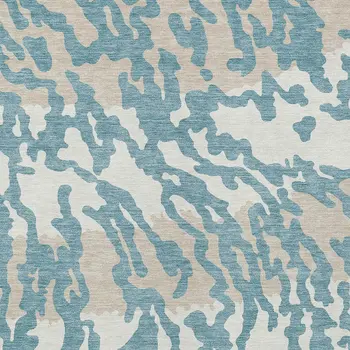 8' X 10' Teal Blue Beige And Ivory Animal Print Washable Indoor Outdoor Area Rug
