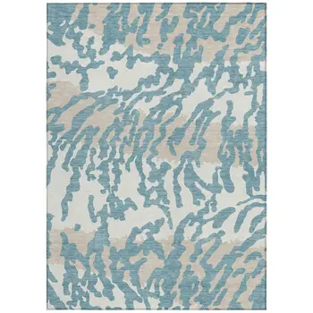 9' X 12' Teal Blue Beige And Ivory Animal Print Washable Indoor Outdoor Area Rug
