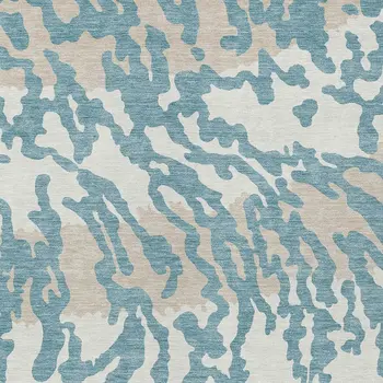 10' X 14' Teal Blue Beige And Ivory Animal Print Washable Indoor Outdoor Area Rug