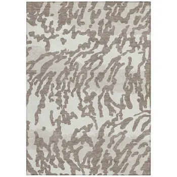 3' X 5' Taupe Brown And Ivory Animal Print Washable Indoor Outdoor Area Rug