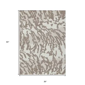 3' X 5' Taupe Brown And Ivory Animal Print Washable Indoor Outdoor Area Rug