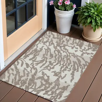 3' X 5' Taupe Brown And Ivory Animal Print Washable Indoor Outdoor Area Rug