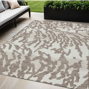 5' X 8' Taupe Brown And Ivory Animal Print Washable Indoor Outdoor Area Rug