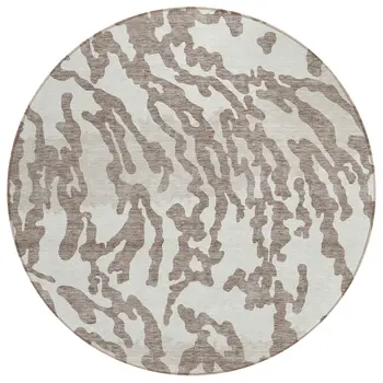 8' Taupe Brown And Ivory Round Animal Print Washable Indoor Outdoor Area Rug